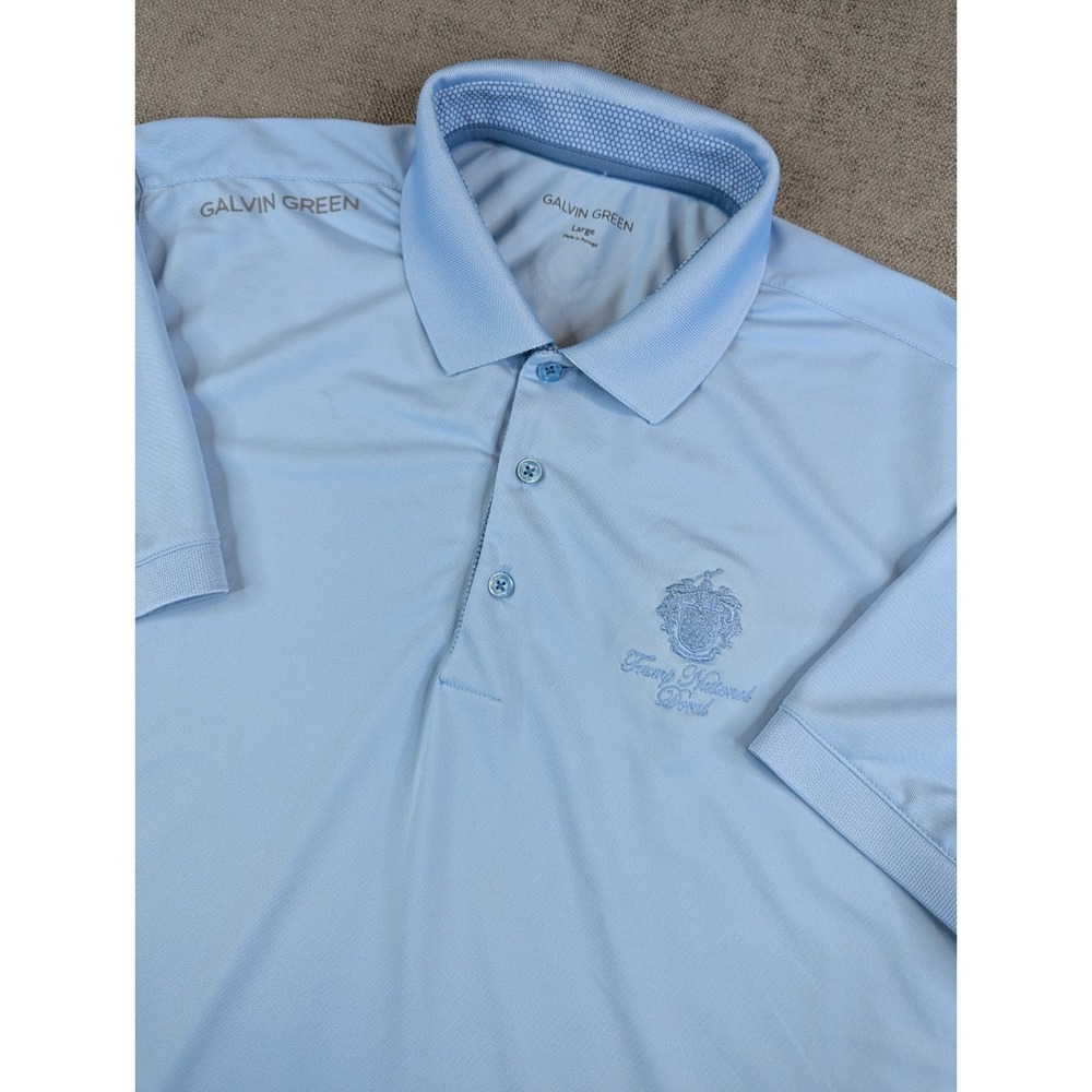Galvin Green Polo Shirt Mens L Blue Trump National Doral Golf Performance Pique